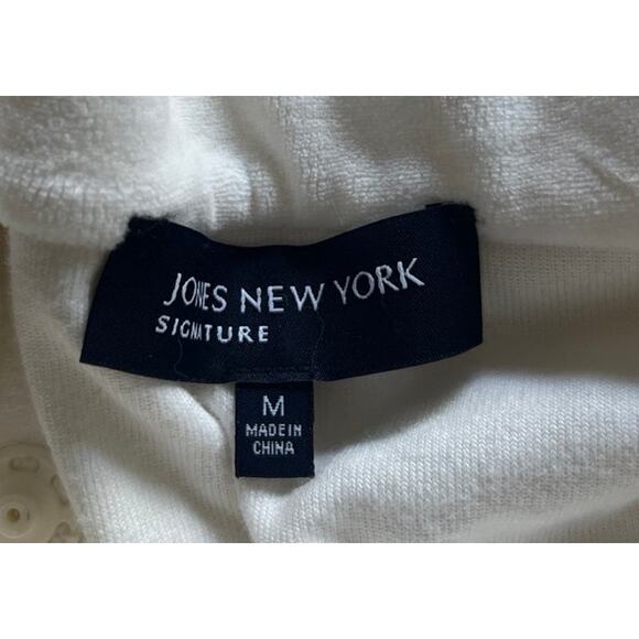 Jones New York Signature Medium Cream Velour track suit set snap front jacket - Picture 6 of 10